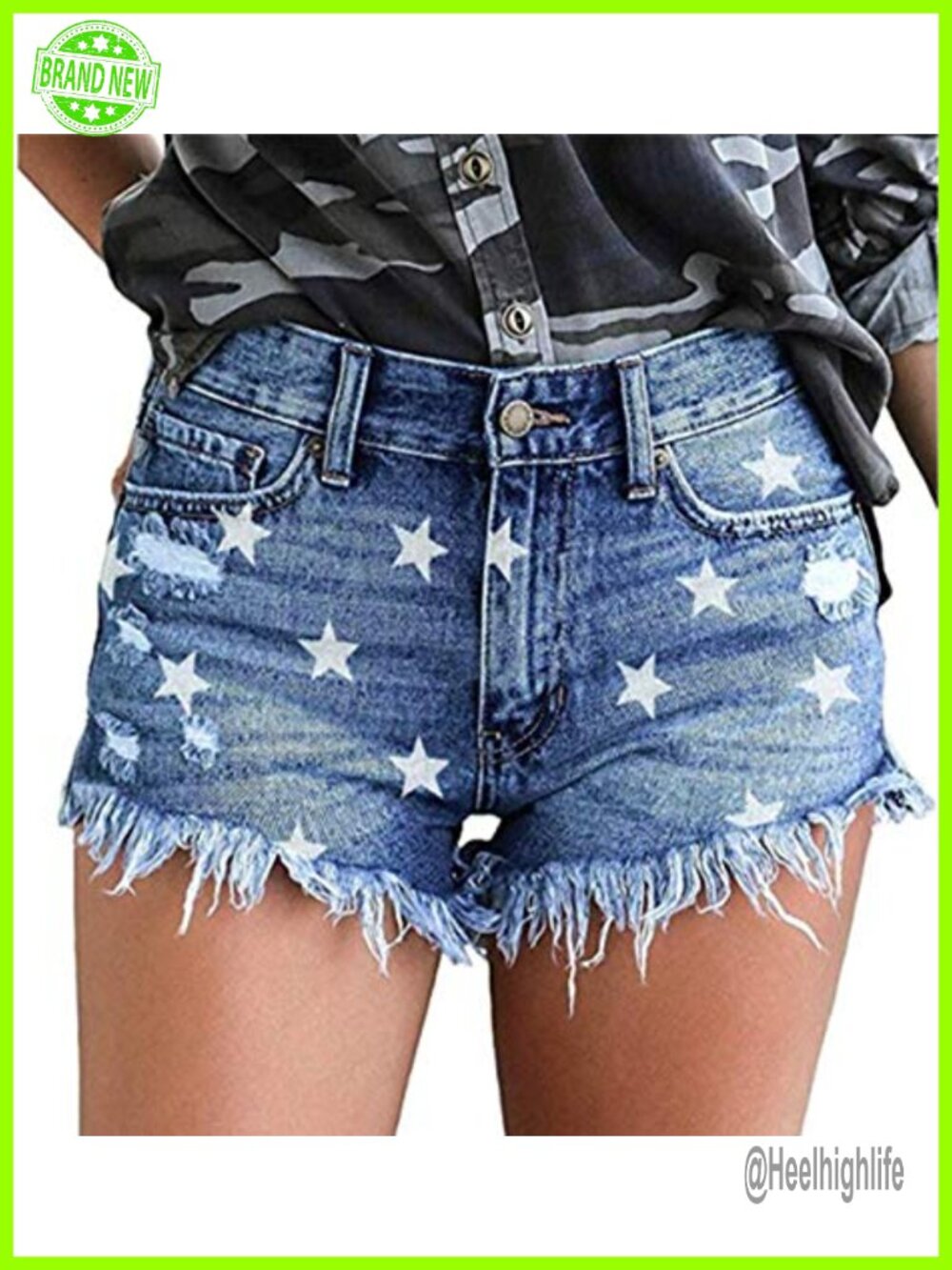 Women's Mid Rise Ripped Denim Shorts Stretchy Jean Shorts with Pockets